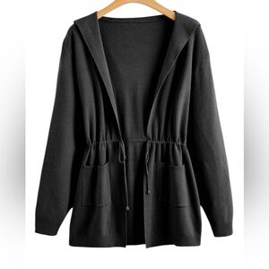SHEIN | Black Hooded Cardigan with Open Front